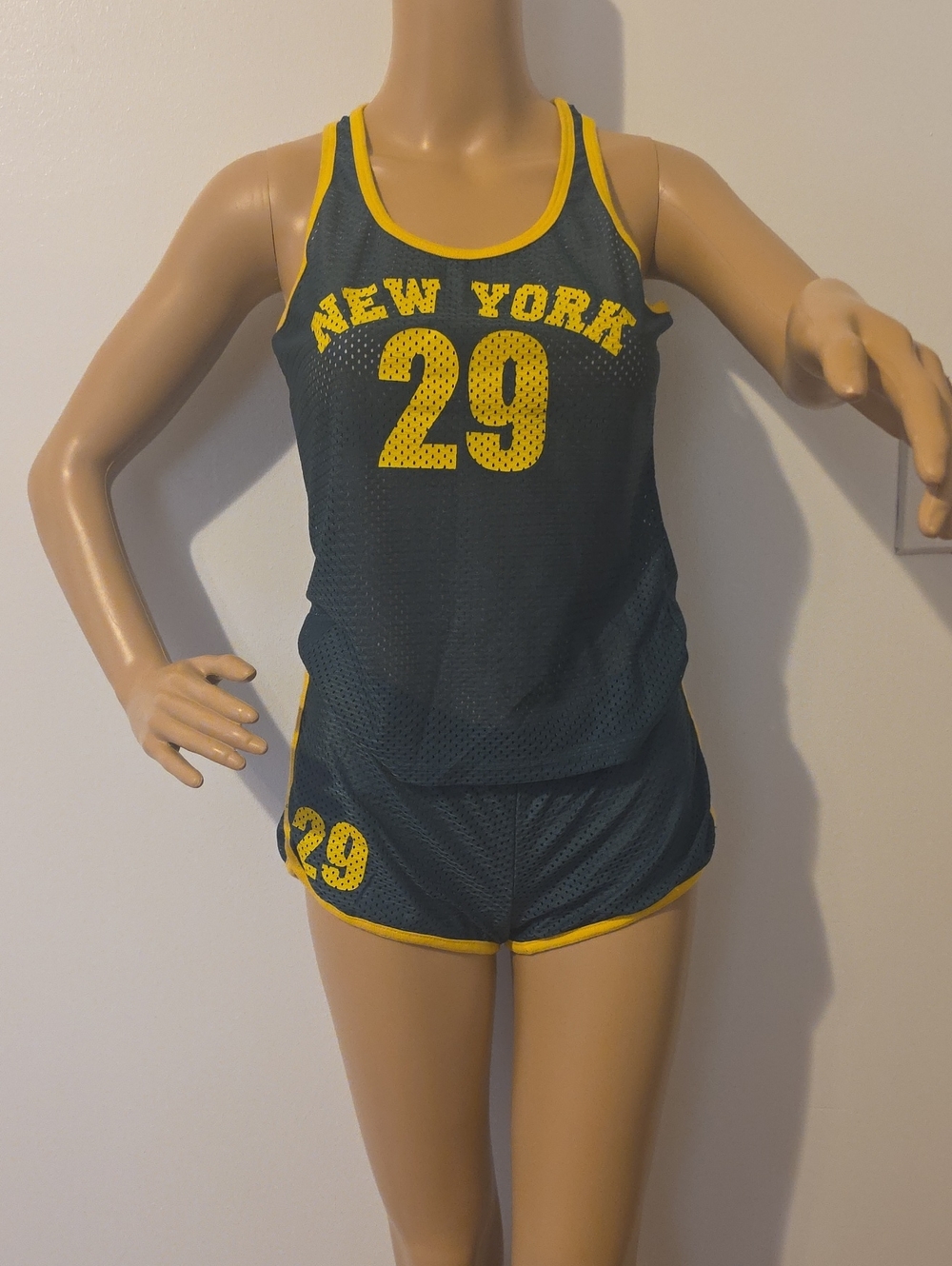 2 Piece Set  Green and Yellow Athletic Mesh Shorts - Women Top /bottom